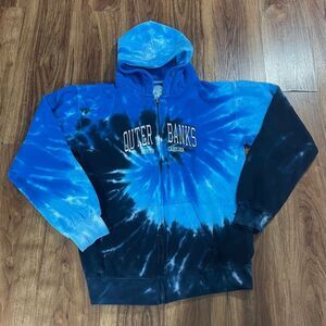 Outer Banks North Carolina Blue Black Tie Dye Full Zip Hoodie Boys Size XL